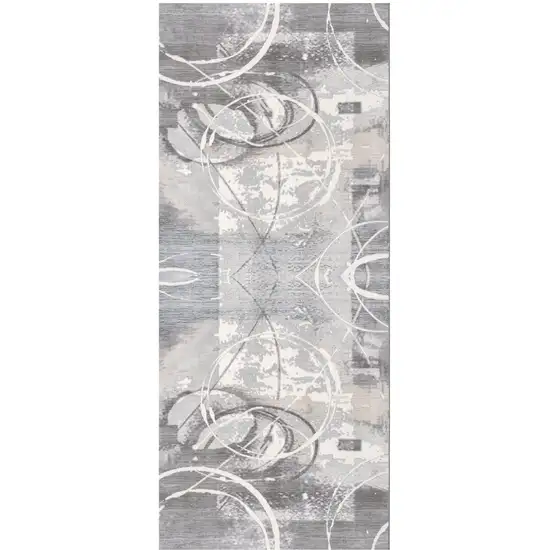 20' Gray and Ivory Abstract Power Loom Distressed Runner Rug Photo 2