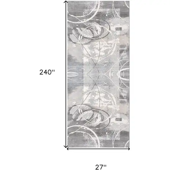 20' Gray and Ivory Abstract Power Loom Distressed Runner Rug Photo 3