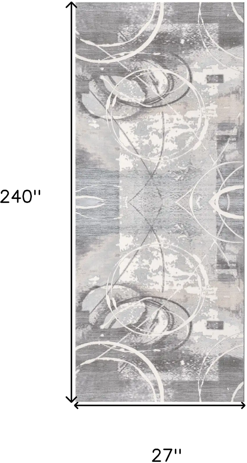 20' Gray and Ivory Abstract Power Loom Distressed Runner Rug Photo 3