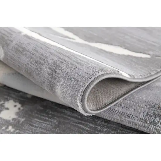 20' Gray and Ivory Abstract Power Loom Distressed Runner Rug Photo 5