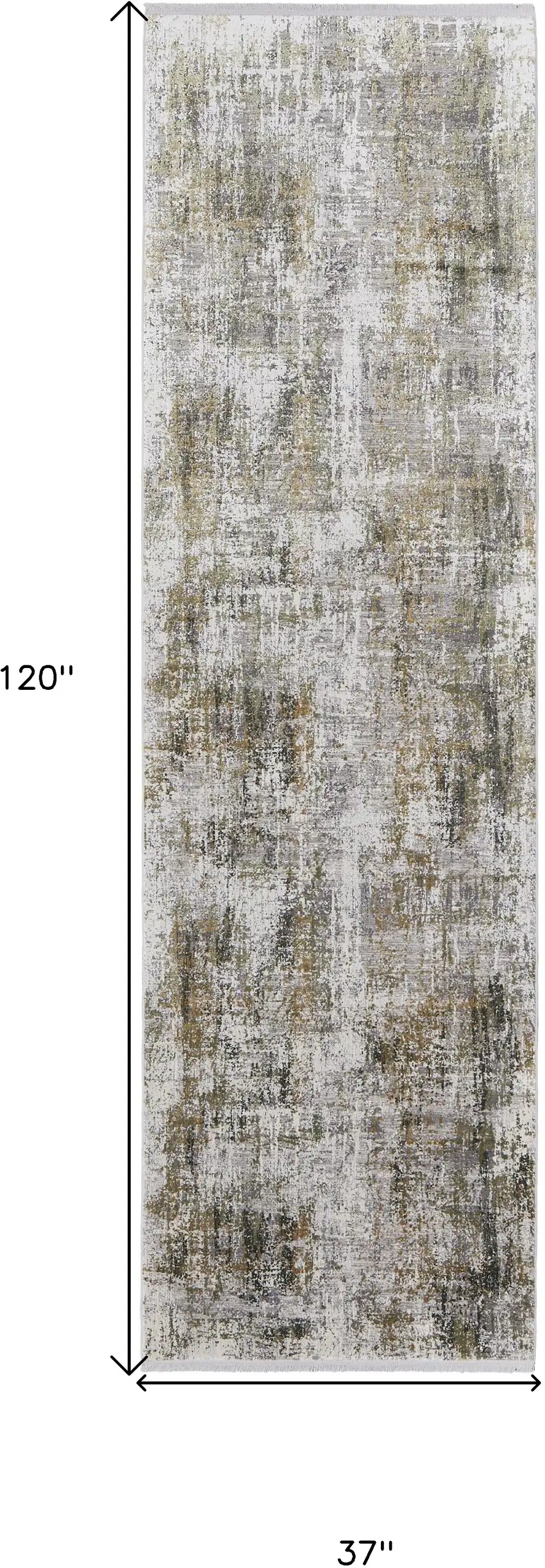 10' Gray and Ivory Abstract Power Loom Runner Rug With Fringe Photo 3
