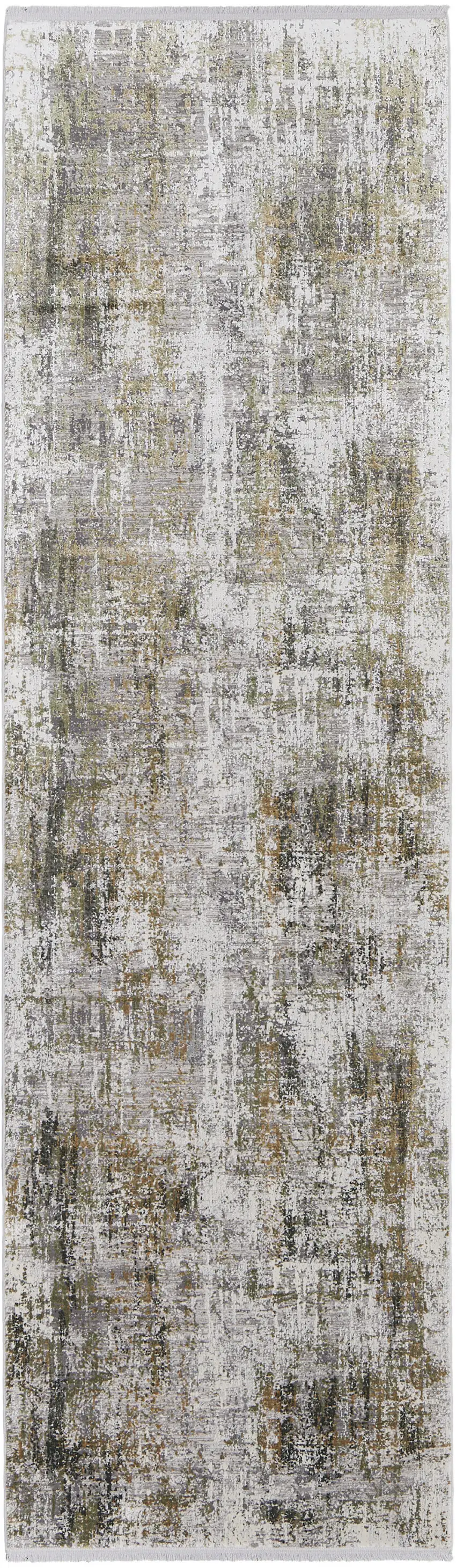10' Gray and Ivory Abstract Power Loom Runner Rug With Fringe Photo 5