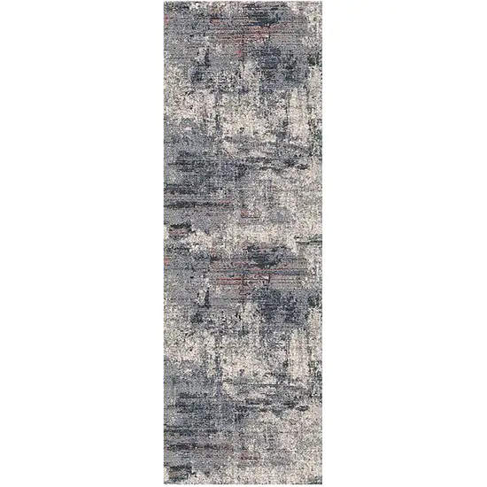 8' Gray and Ivory Abstract Power Loom Runner Rug Photo 1