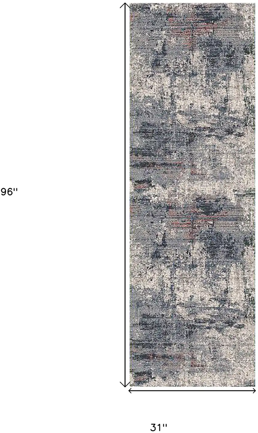 8' Gray and Ivory Abstract Power Loom Runner Rug Photo 6