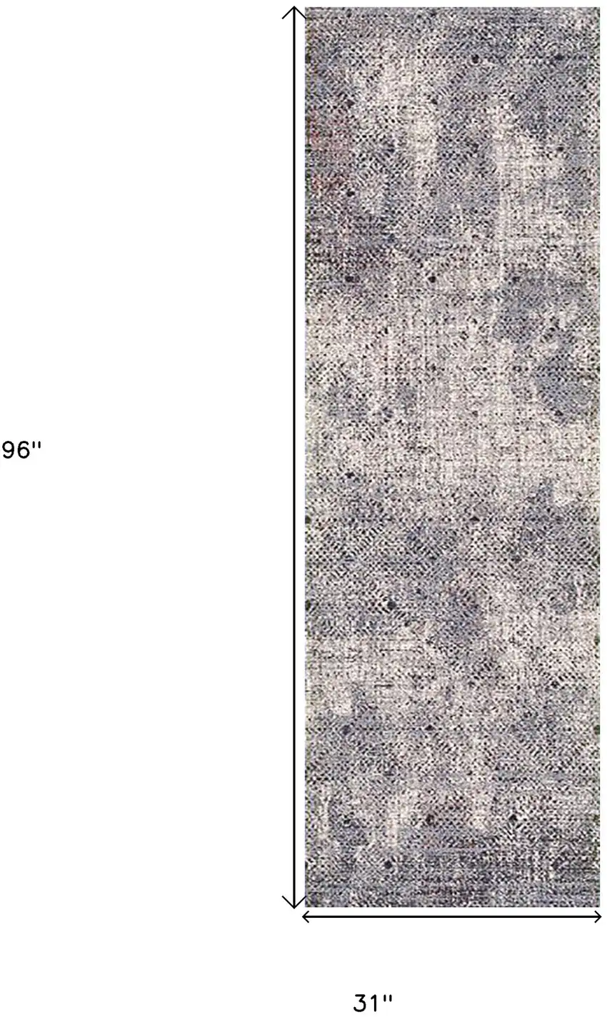 8' Gray and Ivory Abstract Power Loom Runner Rug Photo 5
