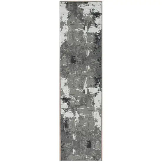 10' Ivory Black And Gray Abstract Runner Rug Photo 2