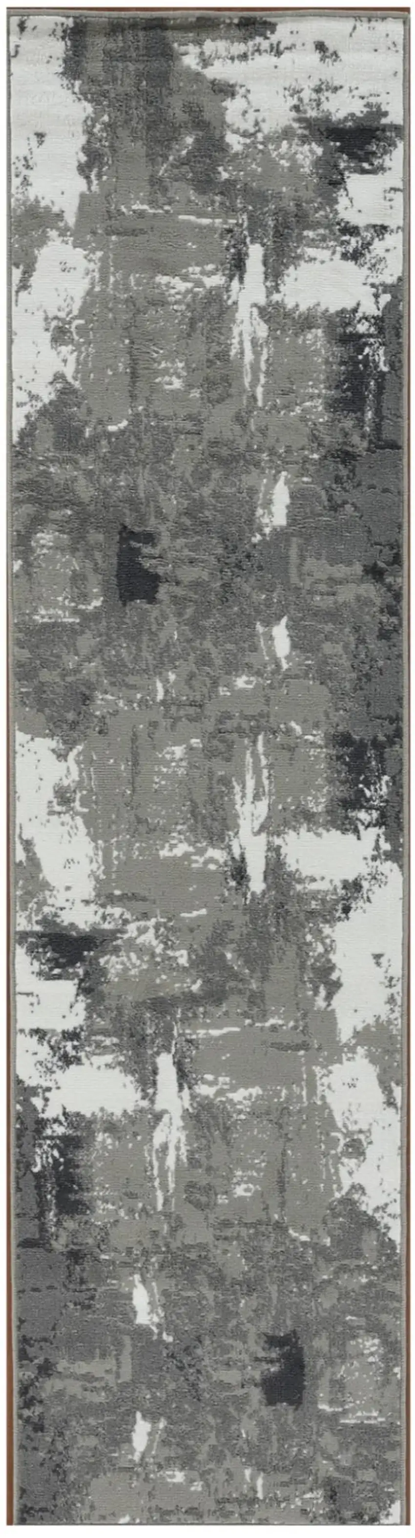 10' Ivory Black And Gray Abstract Runner Rug Photo 2
