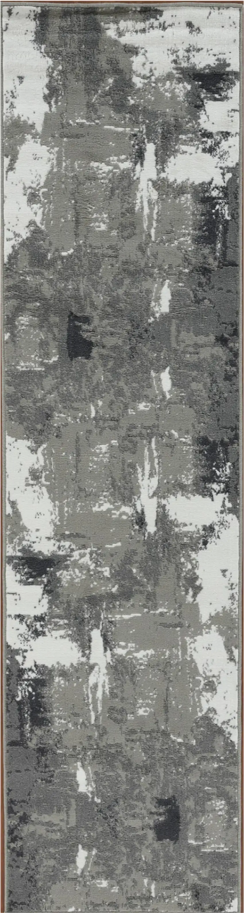 10' Gray and Ivory Abstract Power Loom Runner Rug Photo 2