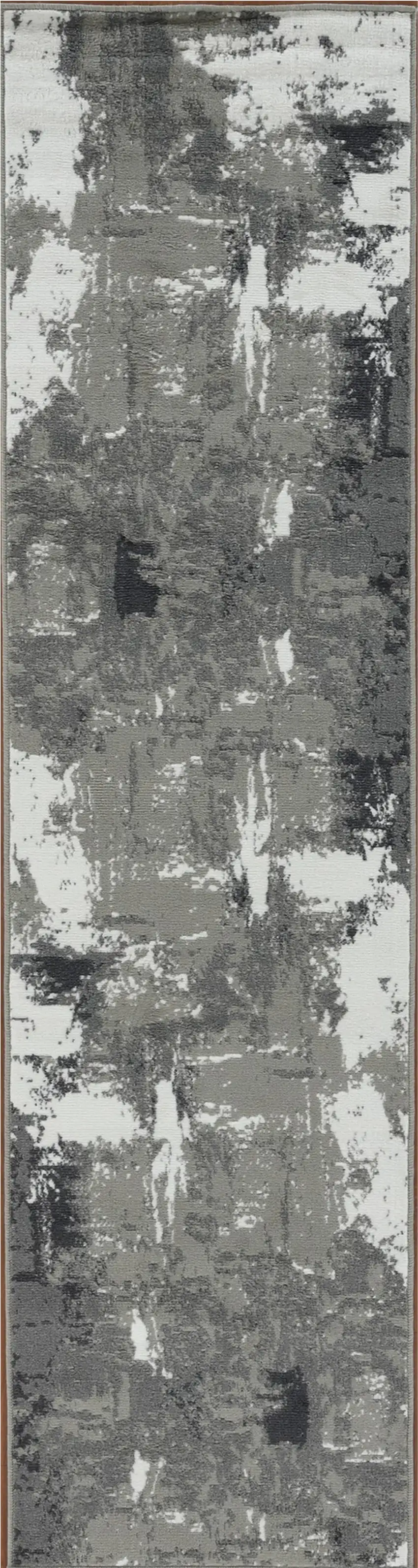 10' Gray and Ivory Abstract Power Loom Runner Rug Photo 2