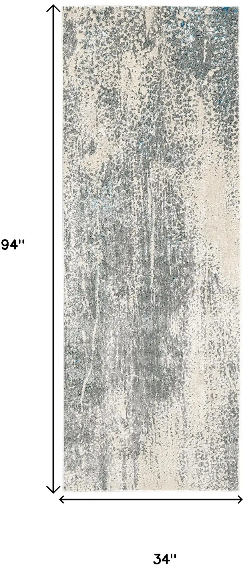 8' Gray and Ivory Abstract Power Loom Runner Rug Photo 3