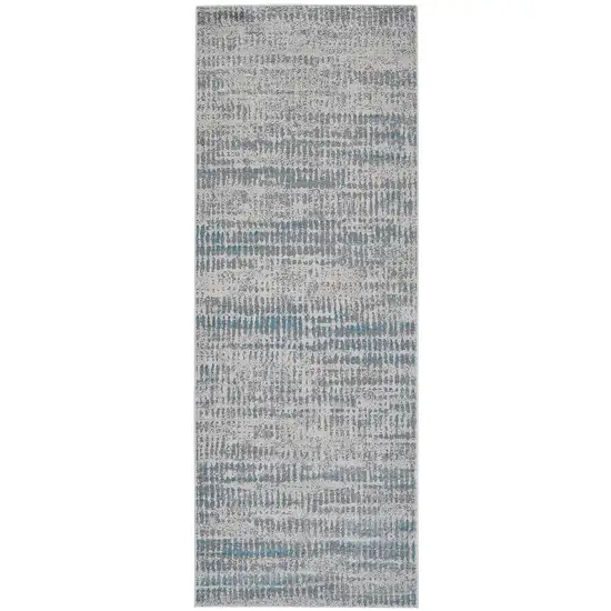8' Ivory Gray And Blue Abstract Runner Rug Photo 2