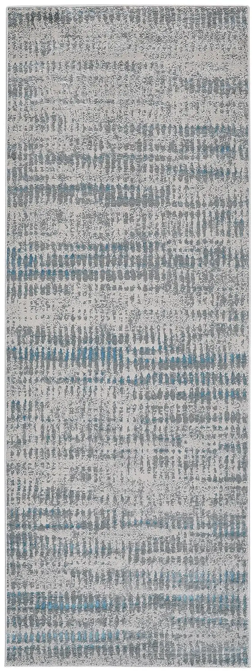 8' Ivory Gray And Blue Abstract Runner Rug Photo 2