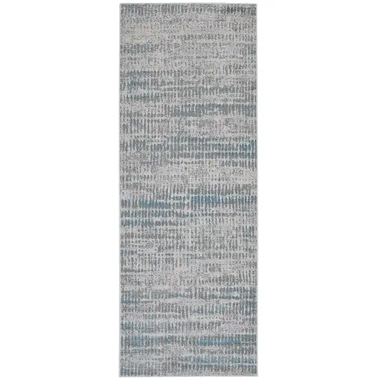 8' Ivory Gray And Blue Abstract Runner Rug Photo 4