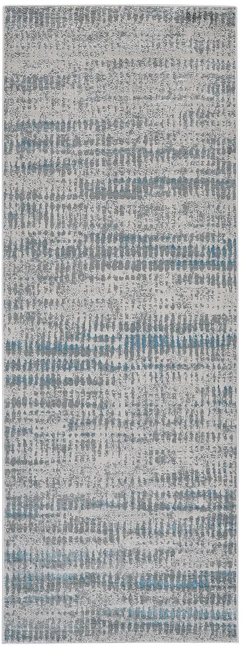 8' Ivory Gray And Blue Abstract Runner Rug Photo 4