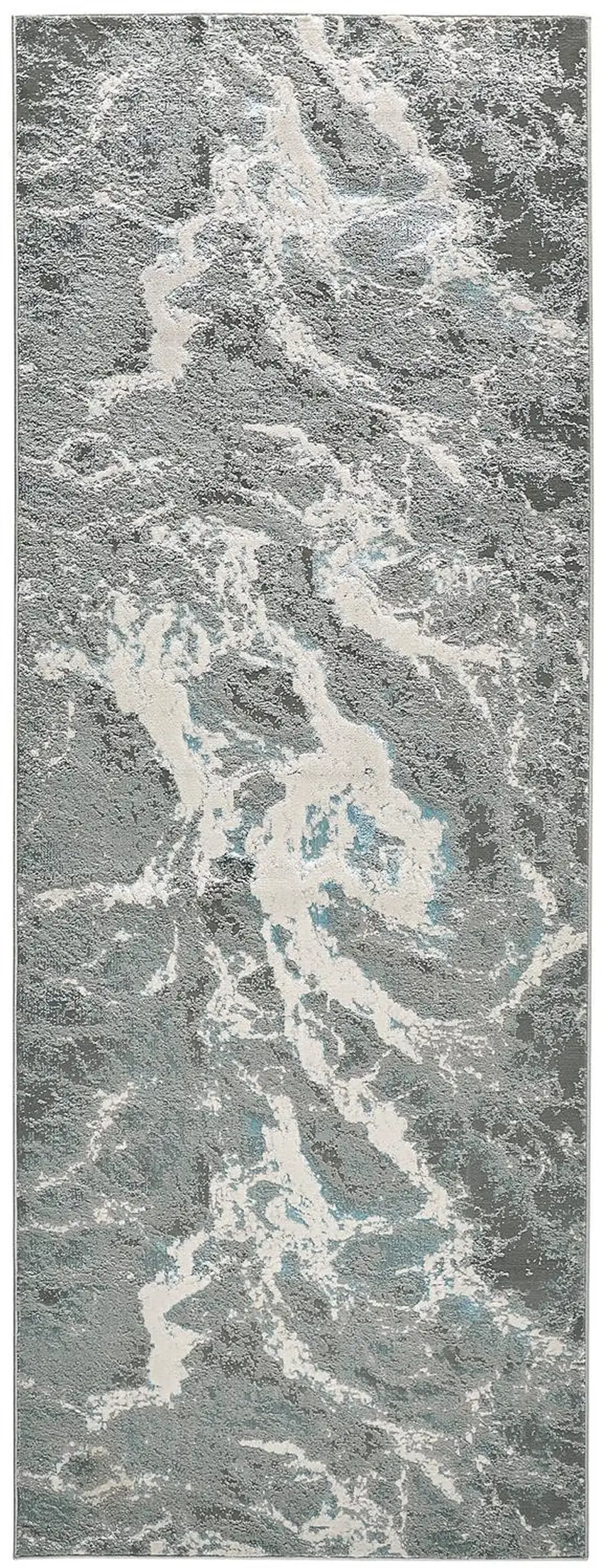 8' Gray and Ivory Abstract Power Loom Runner Rug Photo 2