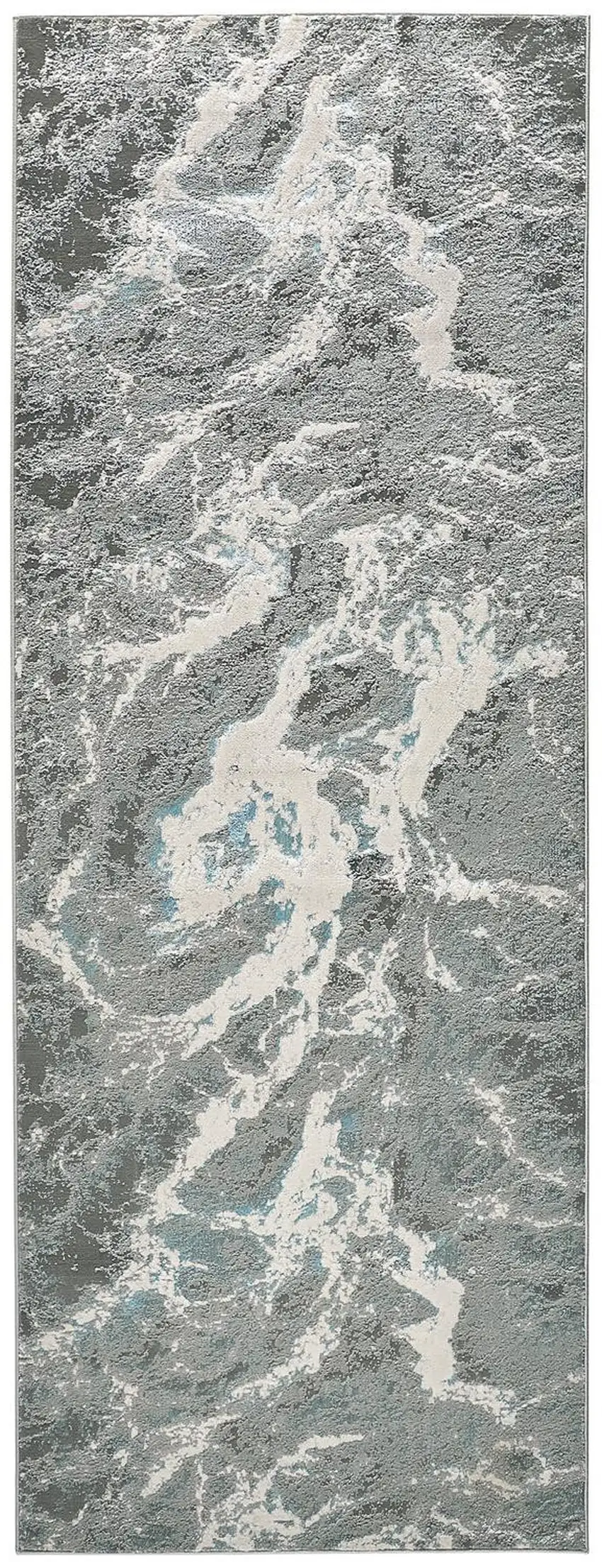 8' Gray and Ivory Abstract Power Loom Runner Rug Photo 4