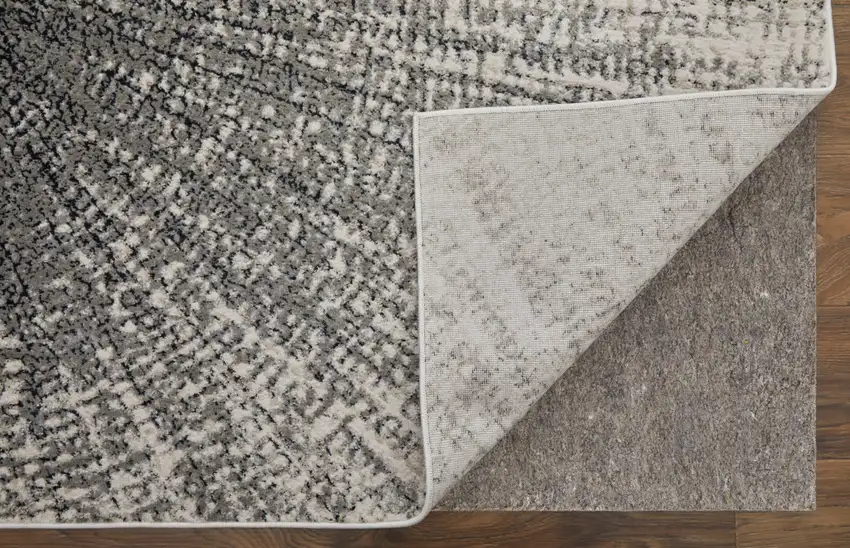 8' Gray and Ivory Abstract Power Loom Runner Rug Photo 4