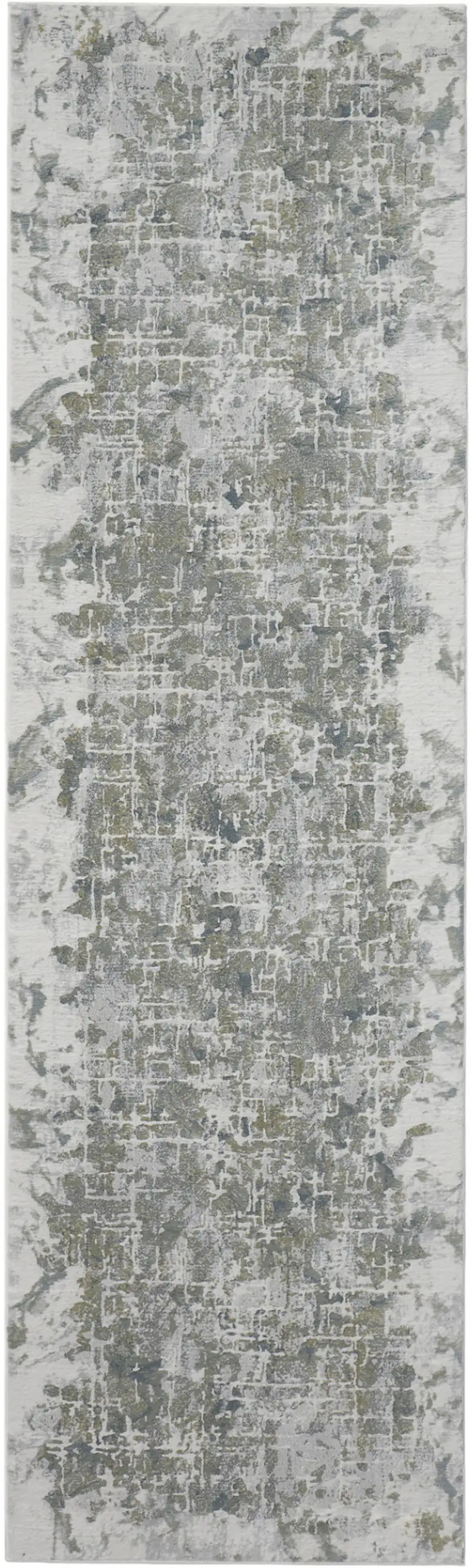 8' Gray and Ivory Abstract Power Loom Worn Faded Runner Rug Photo 4