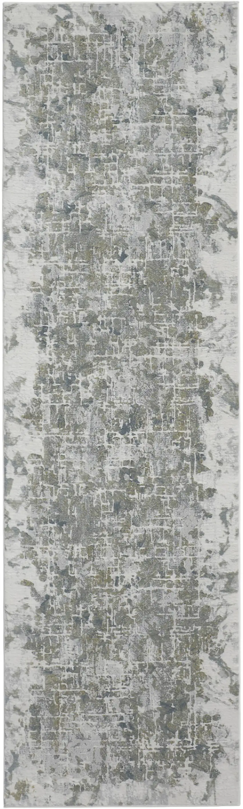 8' Gray and Ivory Abstract Power Loom Worn Faded Runner Rug Photo 1
