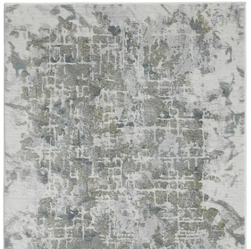 8' Gray and Ivory Abstract Power Loom Worn Faded Runner Rug Photo 4
