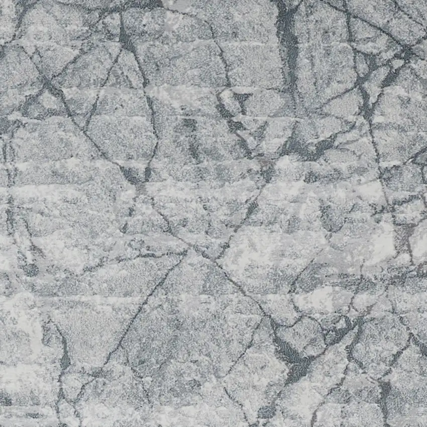 8' Gray and Ivory Abstract Power Loom Worn Faded Runner Rug Photo 7
