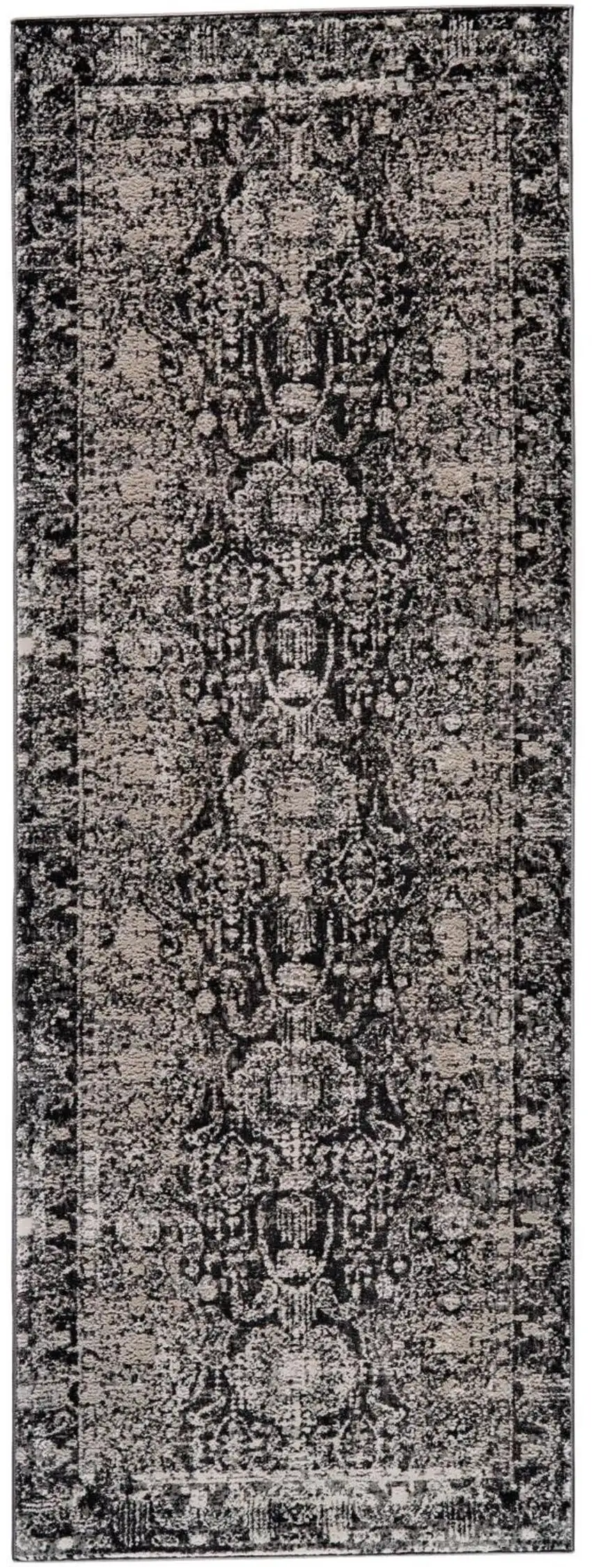 8' Gray and Ivory Abstract Runner Rug Photo 2