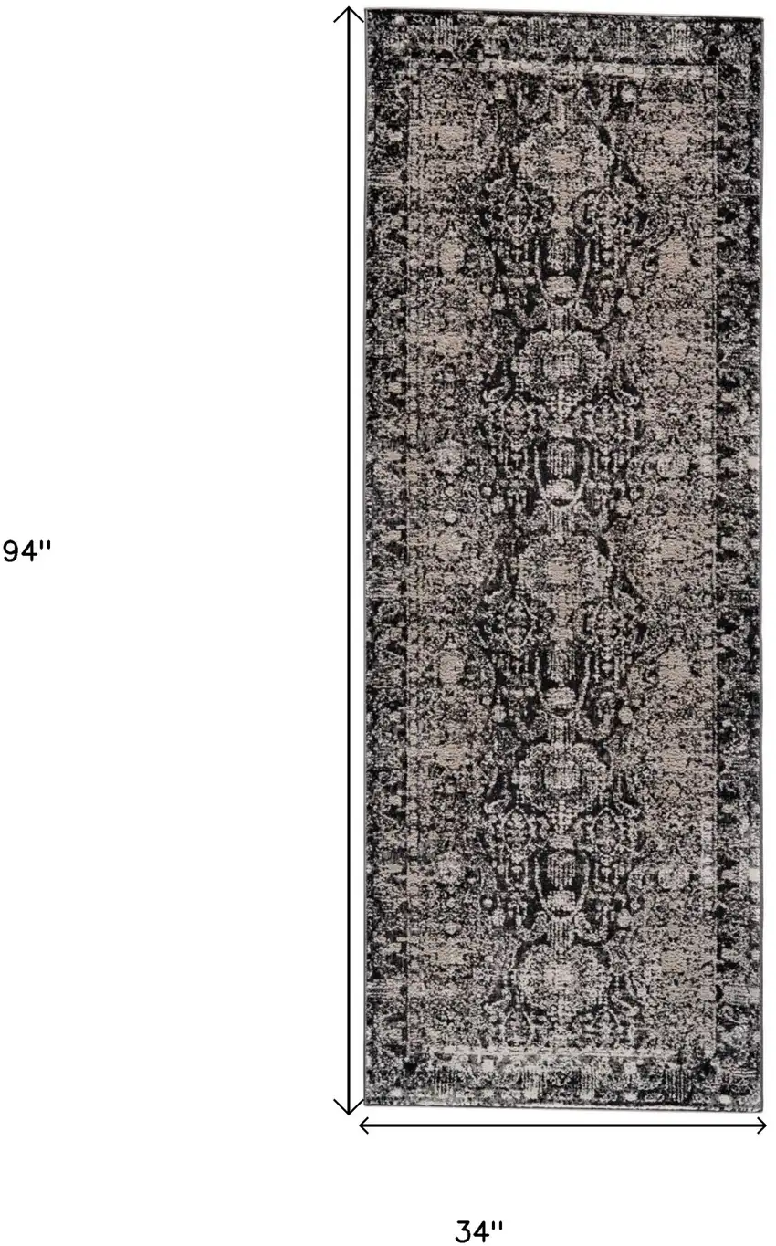 8' Gray and Ivory Abstract Runner Rug Photo 4