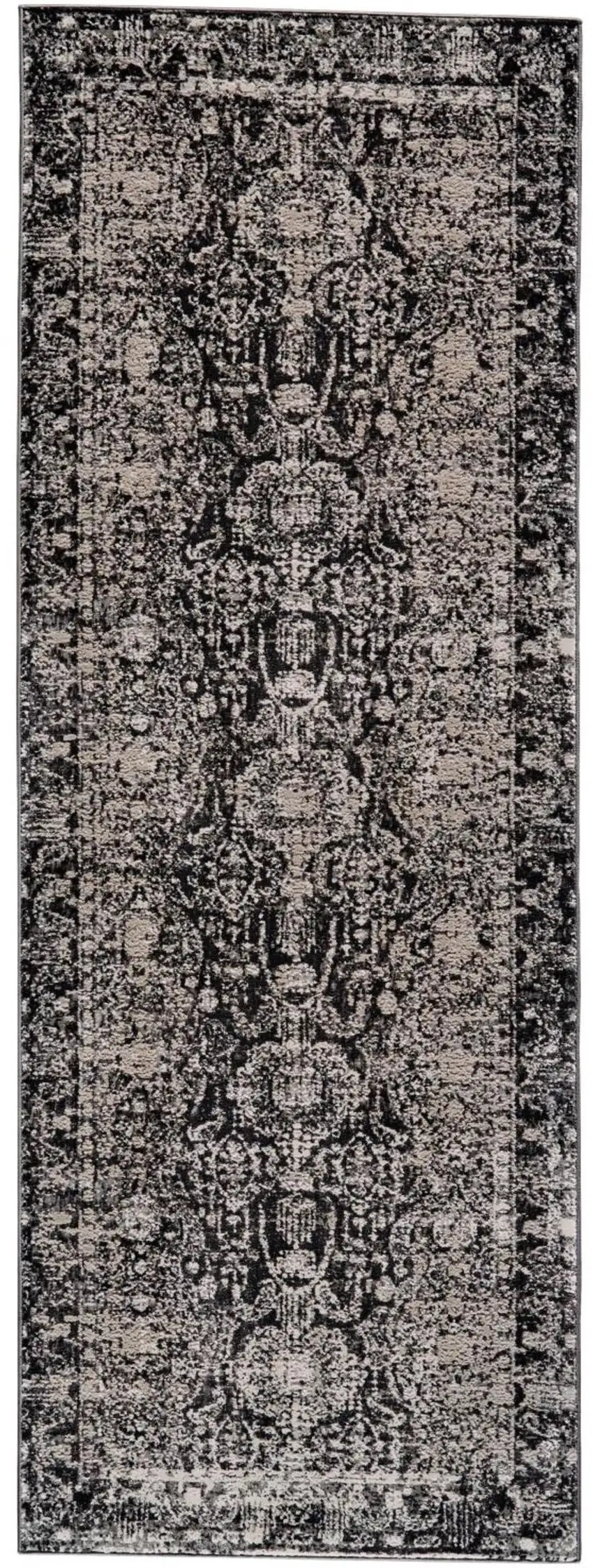 8' Gray and Ivory Abstract Runner Rug Photo 1