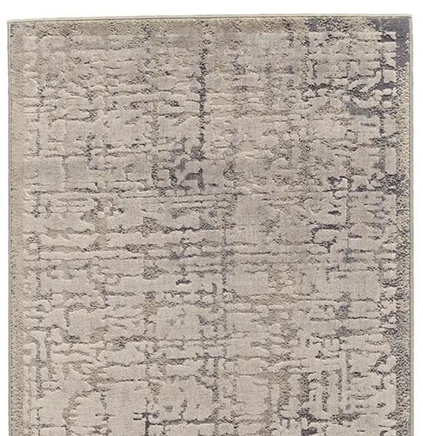 8' Gray and Ivory Abstract Runner Rug Photo 4