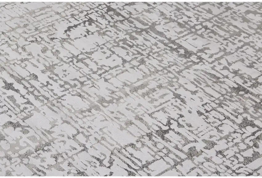 8' Gray and Ivory Abstract Runner Rug Photo 6