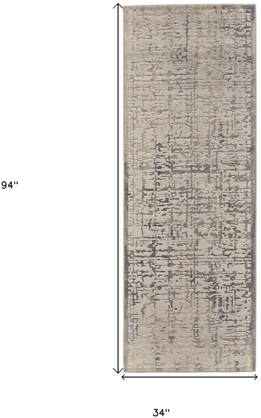 8' Gray and Ivory Abstract Runner Rug Photo 4