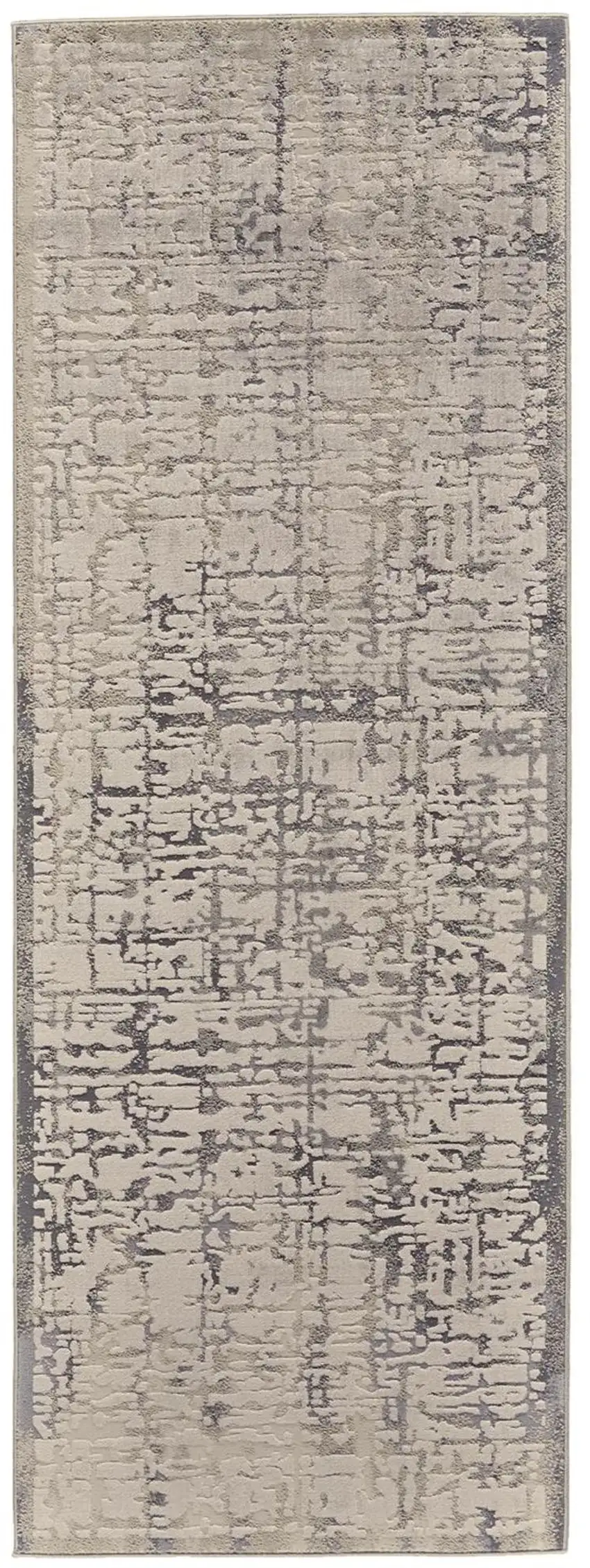 8' Gray and Ivory Abstract Runner Rug Photo 1
