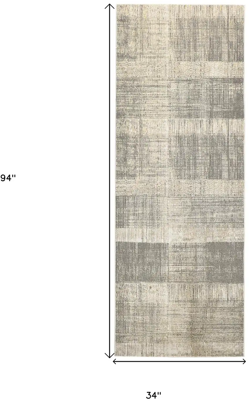 8' Gray and Ivory Abstract Runner Rug Photo 6