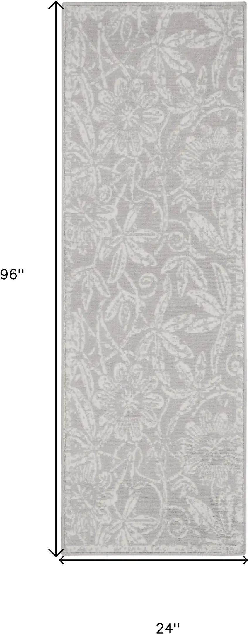 8' Gray and Ivory Floral Distressed Non Skid Runner Rug Photo 3