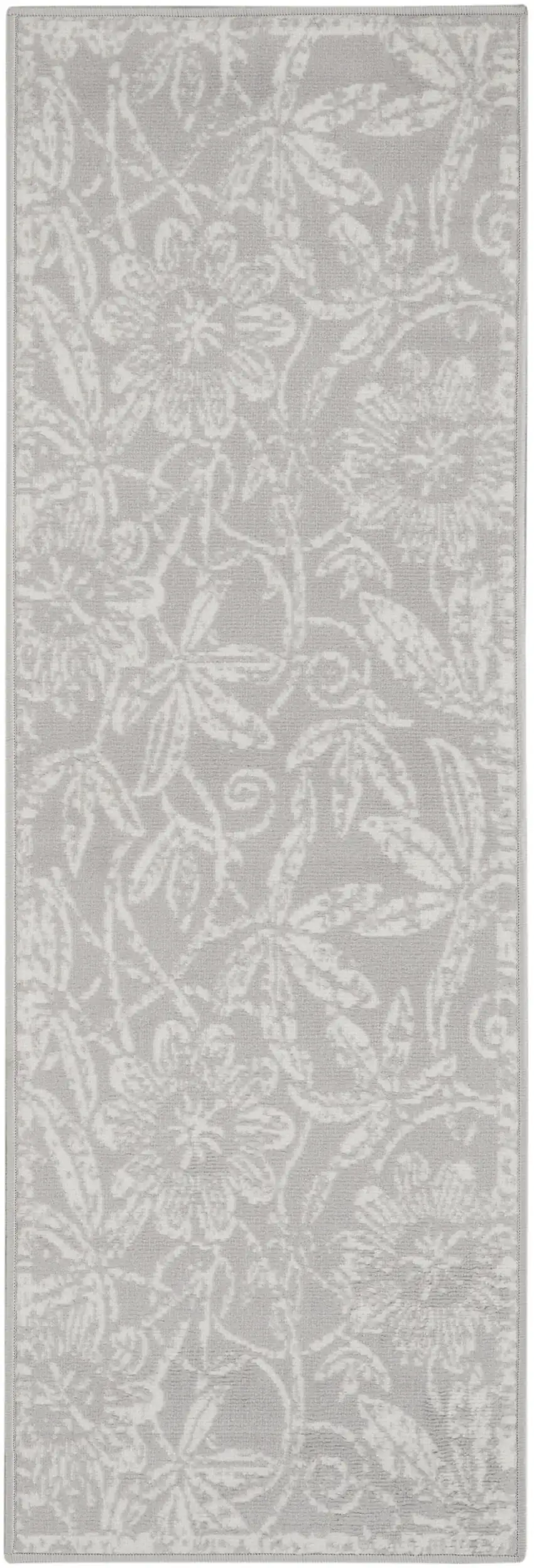 8' Gray and Ivory Floral Distressed Non Skid Runner Rug Photo 8