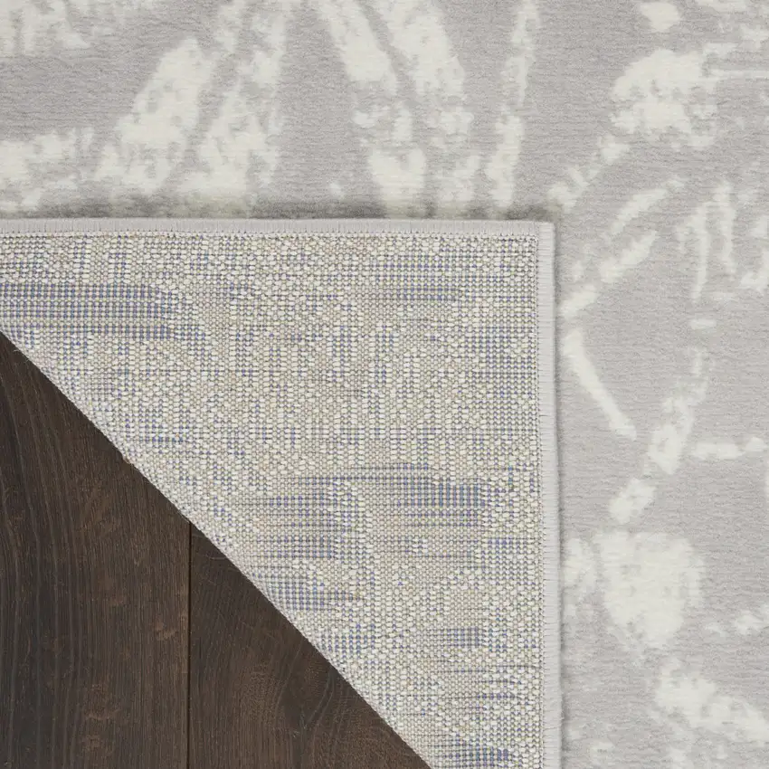 8' Gray and Ivory Floral Distressed Non Skid Runner Rug Photo 7