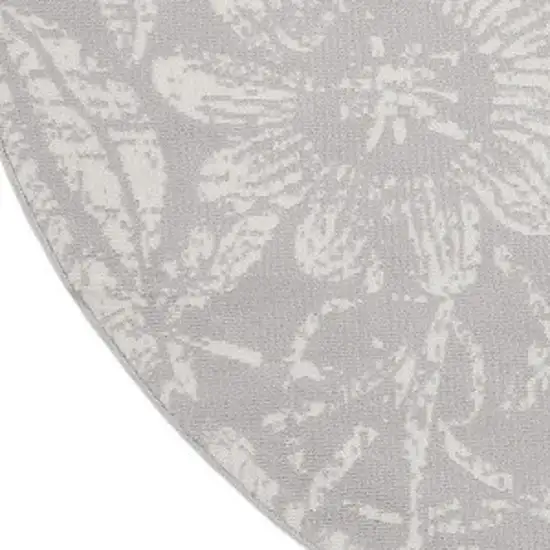 5' Gray and Ivory Floral Distressed Round Rug Photo 3
