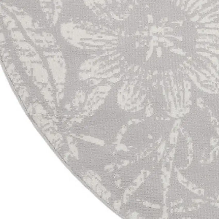5' Gray and Ivory Floral Distressed Round Rug Photo 3