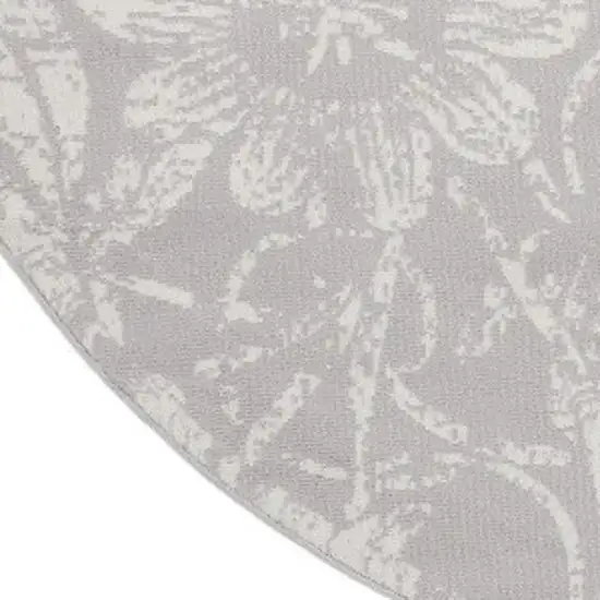 5' Gray and Ivory Floral Distressed Round Rug Photo 7