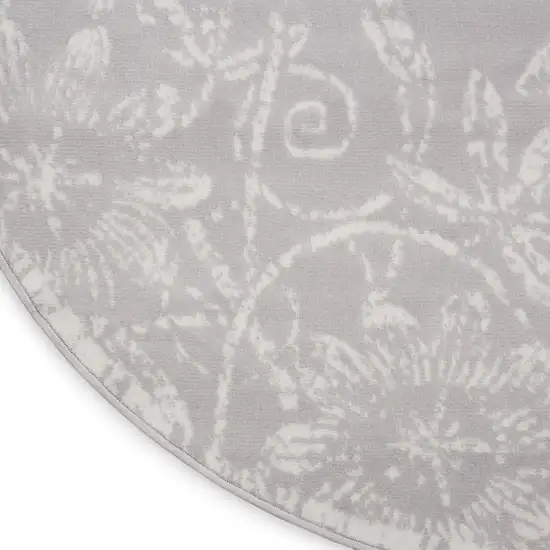 5' Gray and Ivory Floral Distressed Round Rug Photo 9