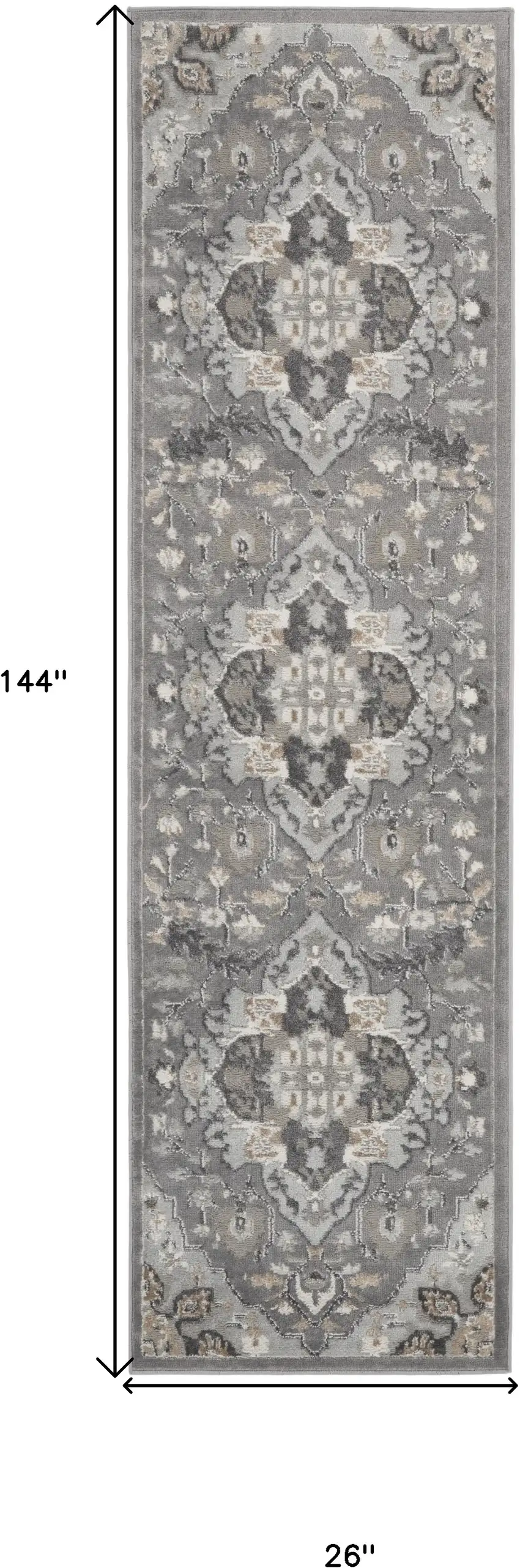 12' Gray and Ivory Floral Non Skid Runner Rug Photo 3