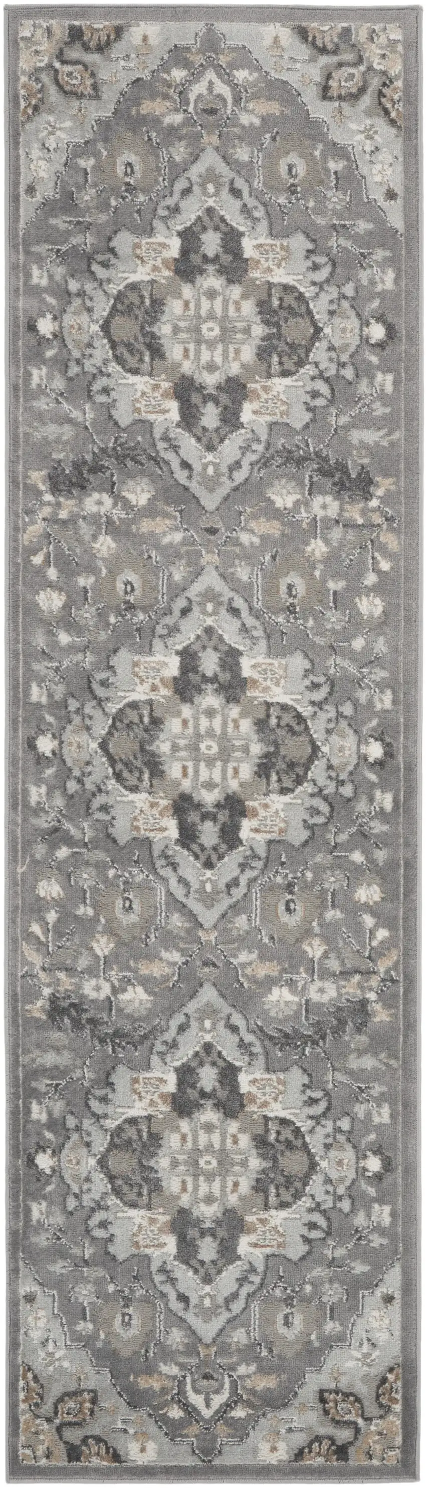 12' Gray and Ivory Floral Non Skid Runner Rug Photo 8