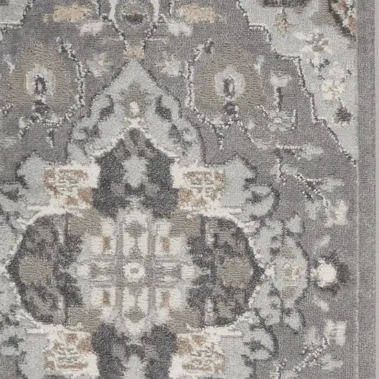 12' Gray and Ivory Floral Non Skid Runner Rug Photo 8