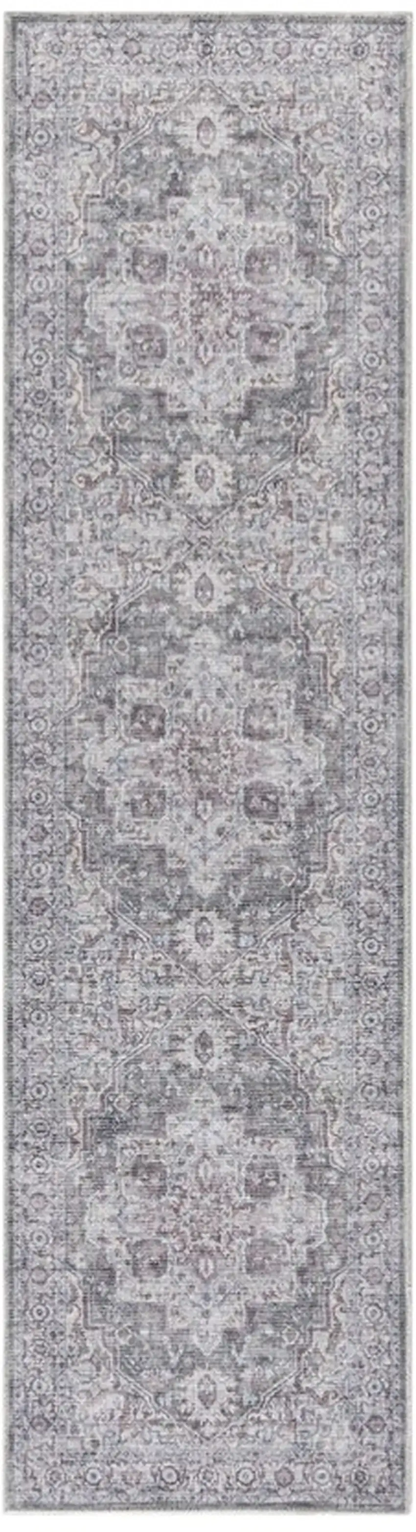 8' Gray and Ivory Floral Power Loom Distressed Washable Runner Rug Photo 2