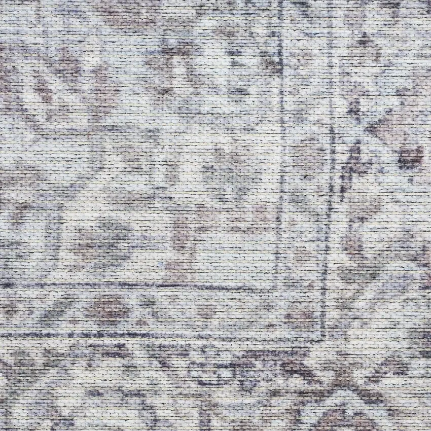 8' Gray and Ivory Floral Power Loom Distressed Washable Runner Rug Photo 3