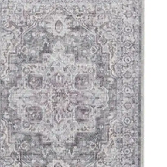 8' Gray and Ivory Floral Power Loom Distressed Washable Runner Rug Photo 3