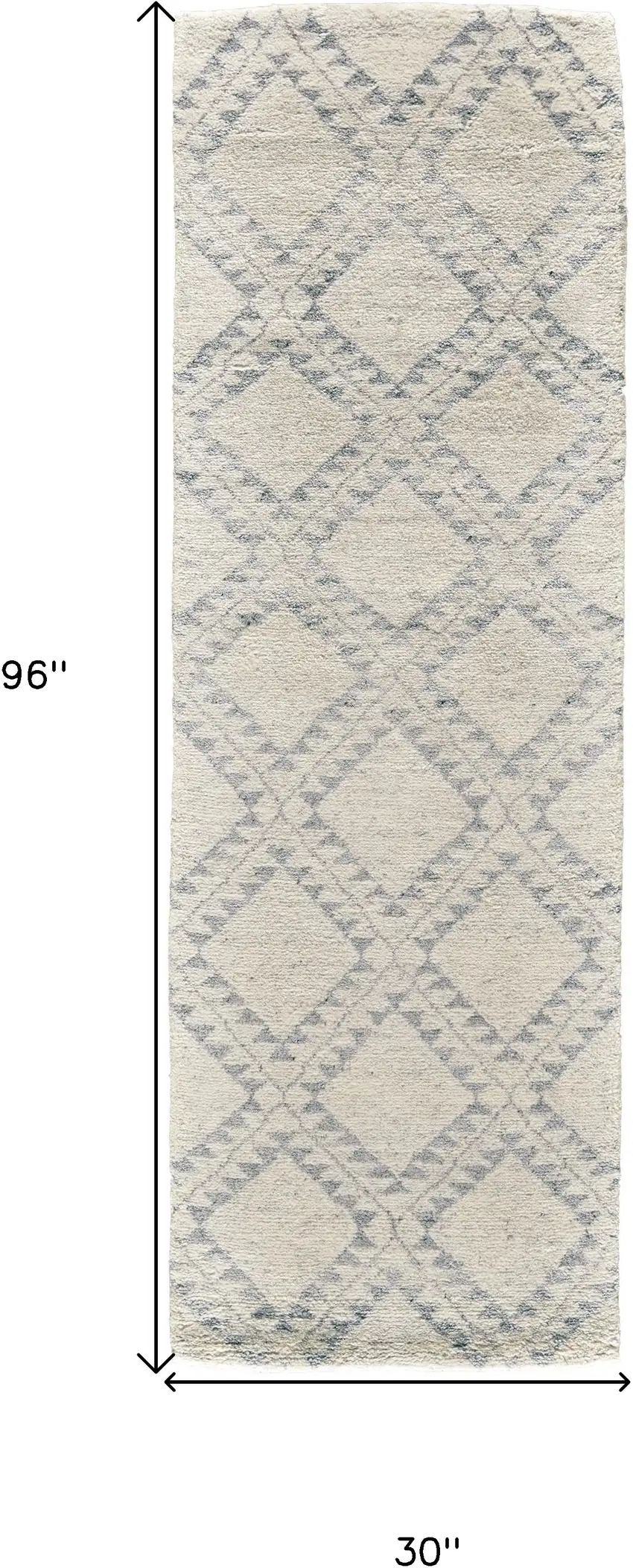 8' Gray and Ivory Geometric Hand Knotted Worn Faded Runner Rug Photo 3