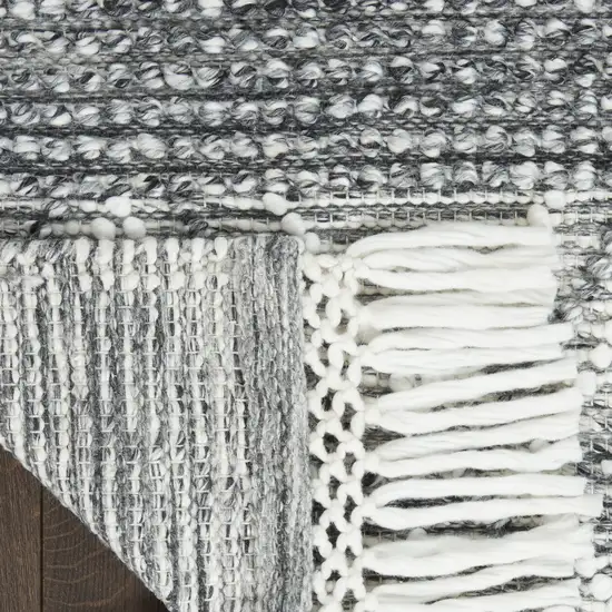 8' Gray and Ivory Geometric Hand Woven Runner Rug With Fringe Photo 7