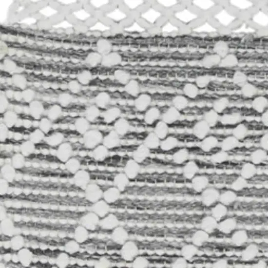 8' Gray and Ivory Geometric Hand Woven Runner Rug With Fringe Photo 1