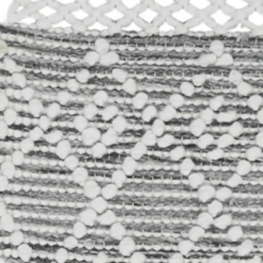 8' Gray and Ivory Geometric Hand Woven Runner Rug With Fringe Photo 1